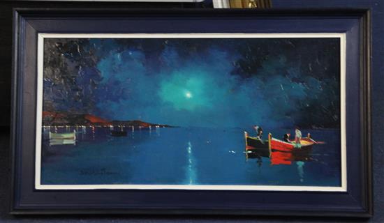 § Cecil Rochfort DOyly John (1906-1993) Moonlight fishermen off coast at La Napoul, near Cannes 12 x 24in.